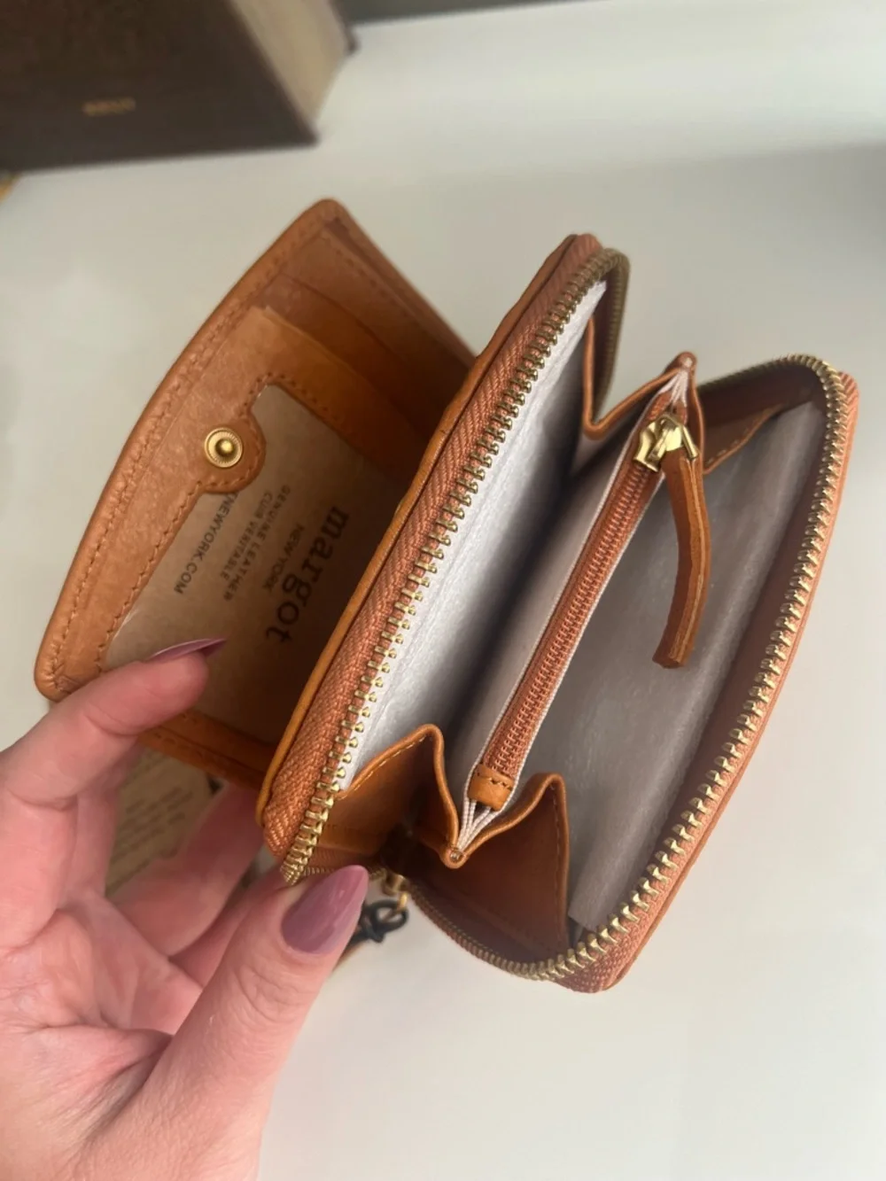 Margot New York Cognac Leather Wallet Zip Around Compact Card Holder NWT